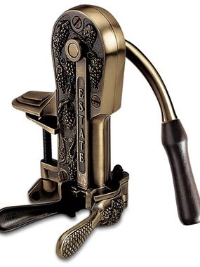 Estate Brass-Finish Tabletop Corkscrew with Dark Brown Handle